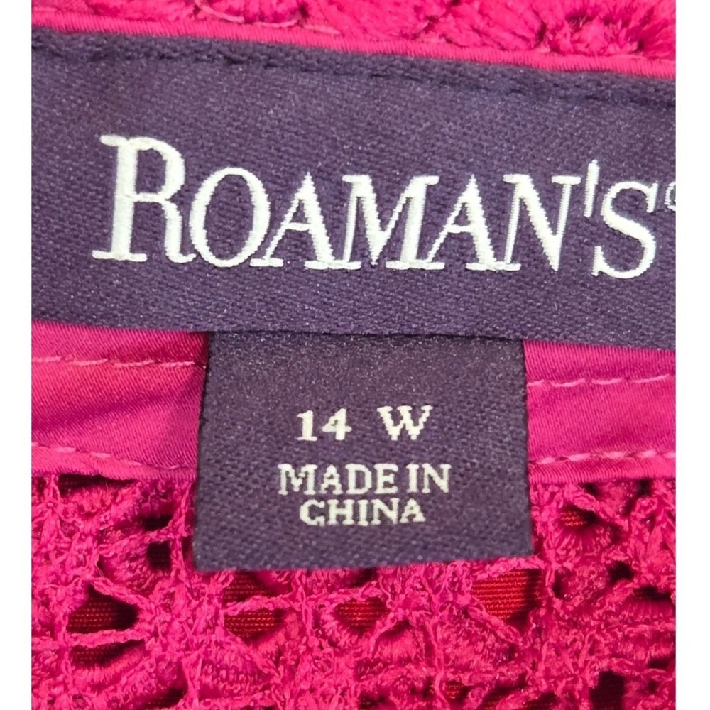 Roaman's Women's 14W Magenta Off Shoulder Lace Sleeve Top‎ Plus Size Boho Chic - Picture 9 of 9